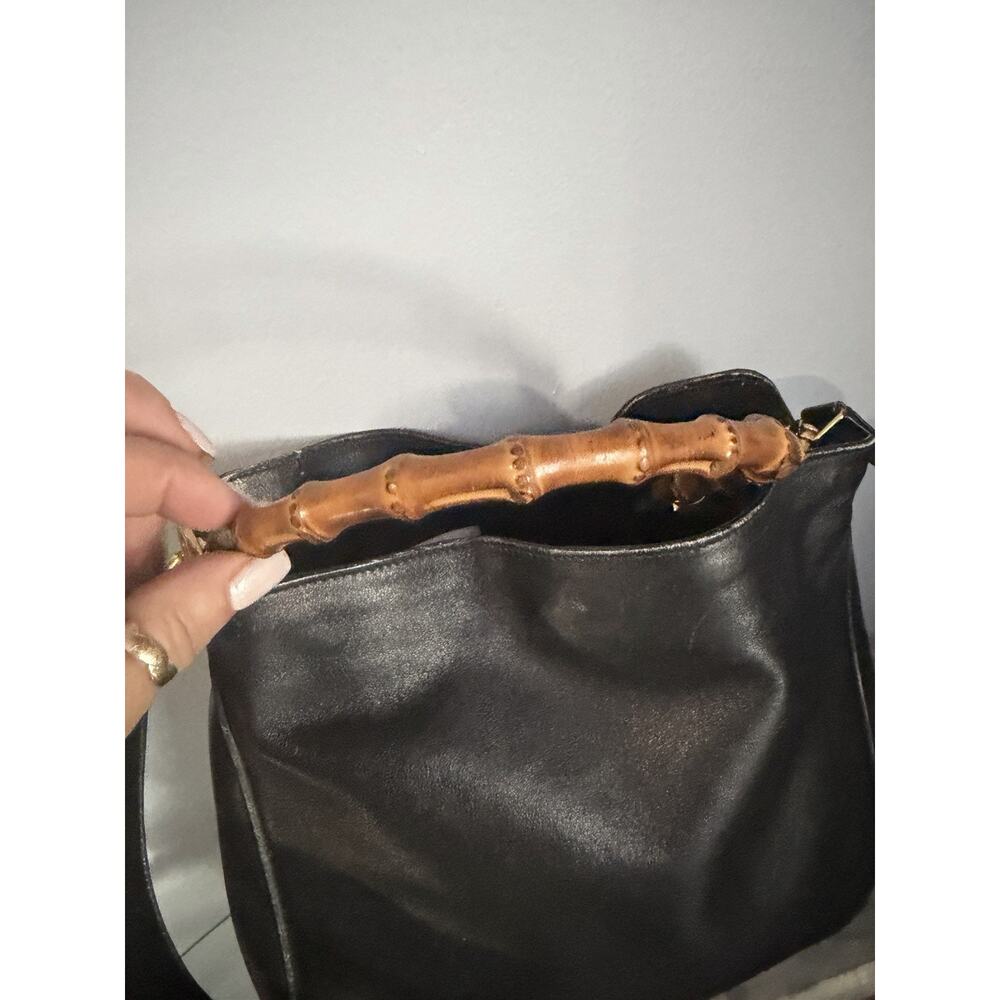 GUCCI Bamboo Handle Black Leather Shoulder Bag Medium - Picture 2 of 11